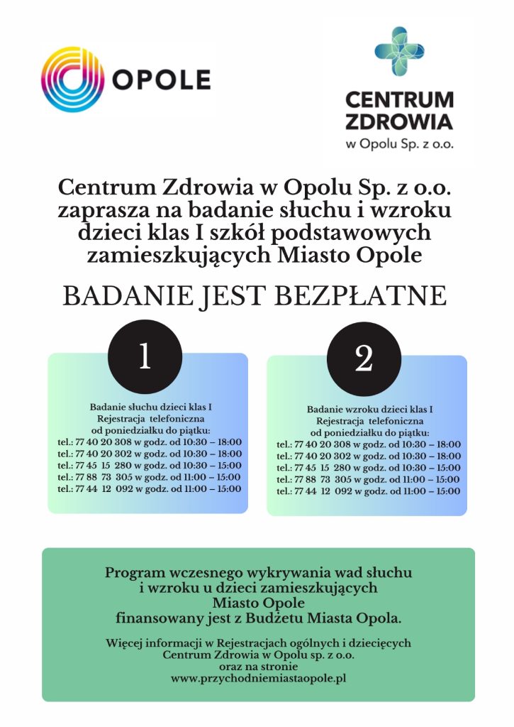 Badanie słuchu i wzroku
www.przychodniemiastaopole.pl