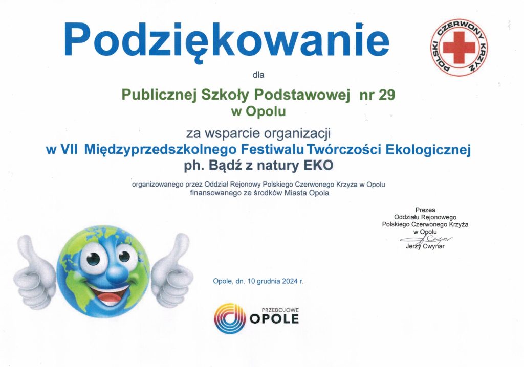 Podziękowanie "Bądź z natury EKO"