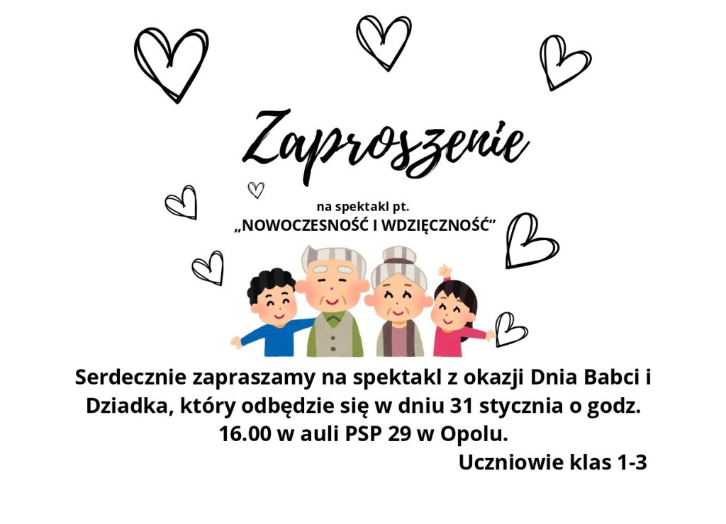 Zaproszenie na uroczystość z okazji Dnia Babci i Dziadka 31.01.25 g. 16.00