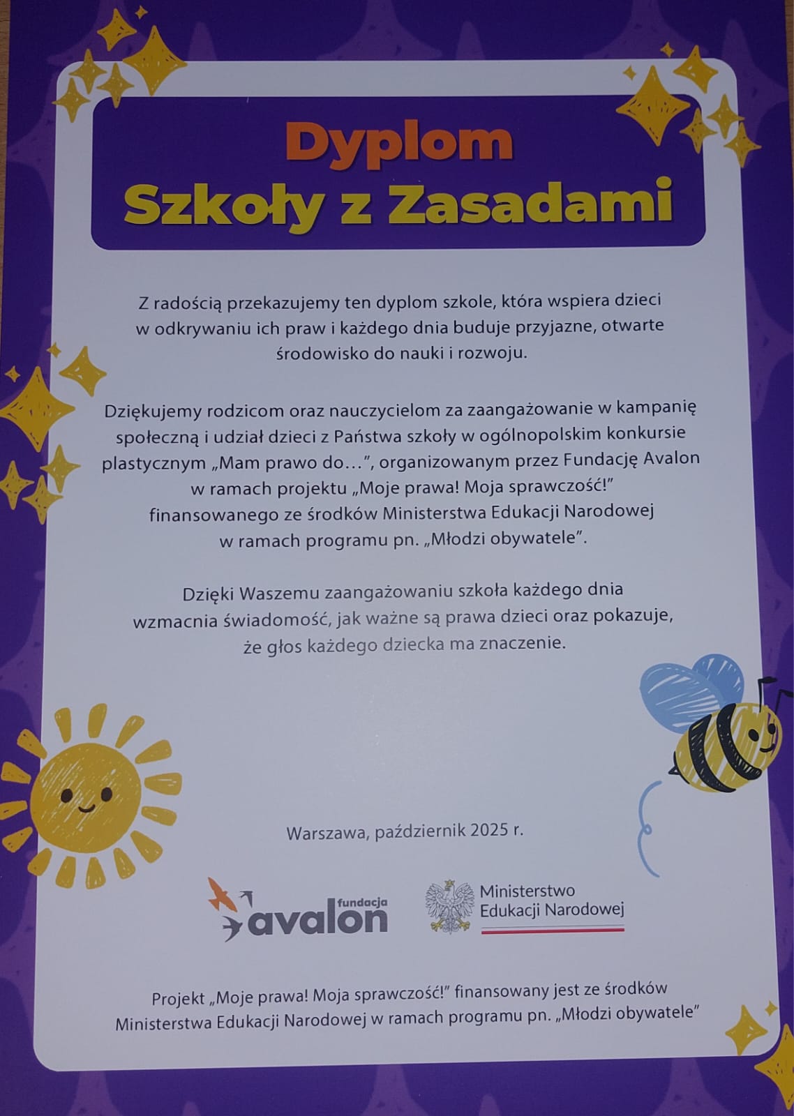 PSP 29 z tytułem „Szkoły z zasadami”