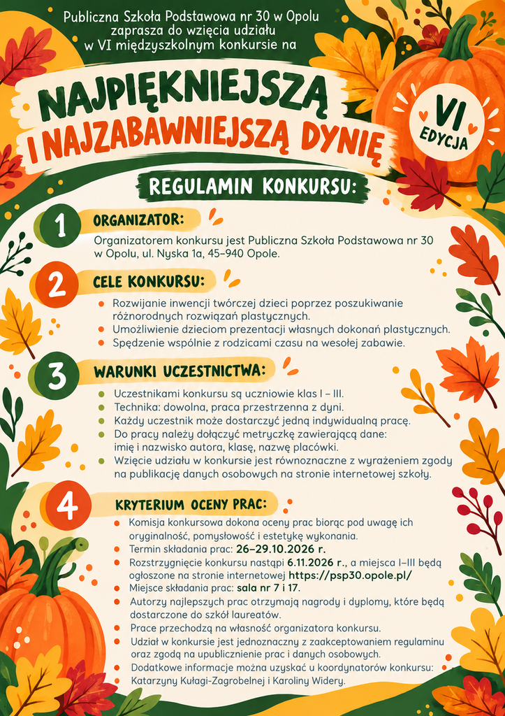 Konkurs na najpiękniejszą i najzabawniejszą dynię
www.psp30.opole.pl